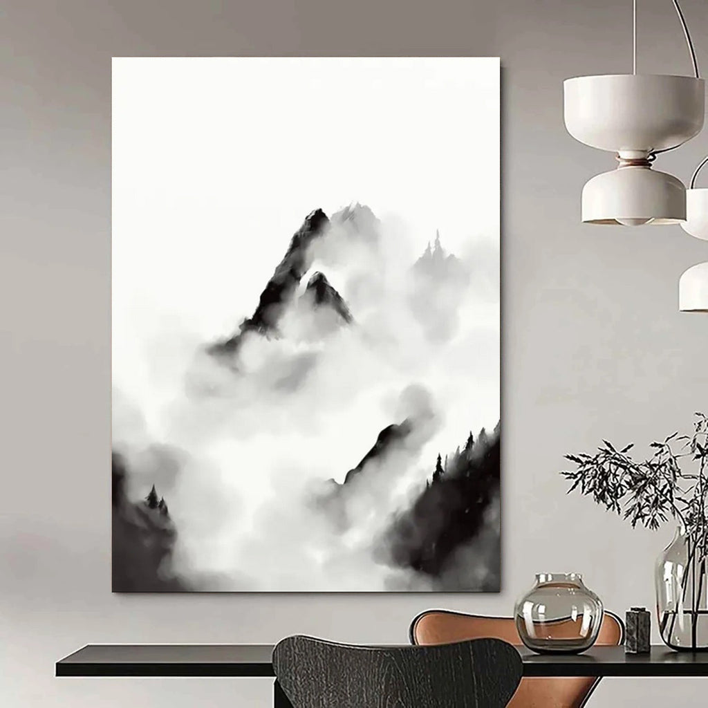 “Ink - Wash Mountainscape” - Traditional Chinese Style Clouds & Peaks Painting On Canvas DS207