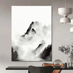 “Ink - Wash Mountainscape” - Traditional Chinese Style Clouds & Peaks Painting On Canvas DS207