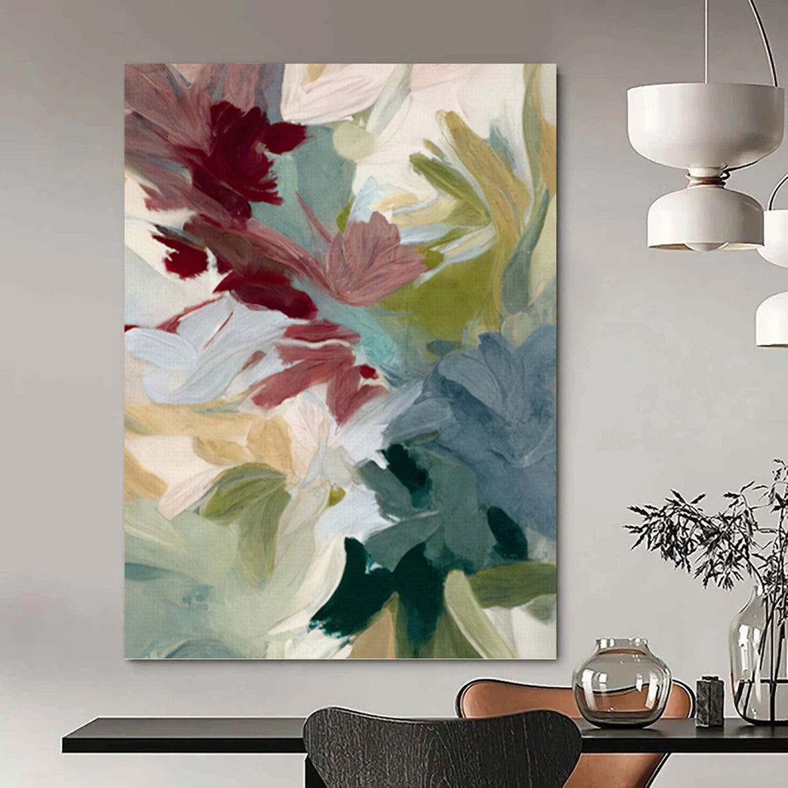“Muted Color Flower Abstract” - Minimalist Floral Painting On Canvas PT1351