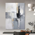 “Monochrome Grid” - Subtle Gray Tones & Geometric Lines Painting On Canvas DS138