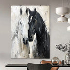 Black - White Horse Duo, Impasto Realist, Remington - Inspired, Painting On Canvas PT2122