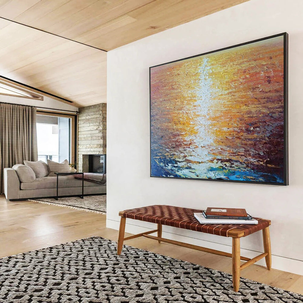 “Sunset Over the Ocean” - Impressionistic Seascape Painting, Suitable for Coastal Bedroom & Relaxation Lounge DKS637