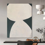 “White Curved Forms on Dark Green” - Contrasting Shapes Abstract Painting On Canvas PT1081
