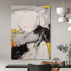 Black - White - Yellow - Orange Energetic Drips Abstract Expressionist Painting On Canvas DS054