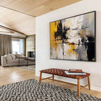 “Yellow, Black, and White Abstract Textures” - Modern Abstract Painting On Canvas PT085