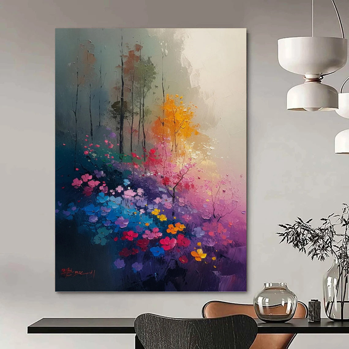 “Colorful Floral Landscape” - Vibrant, Impressionistic Painting On Canvas PT1533