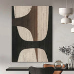 “Black - Brown - Beige Geometric” - Mid - Century Abstract Painting On Canvas PS0155