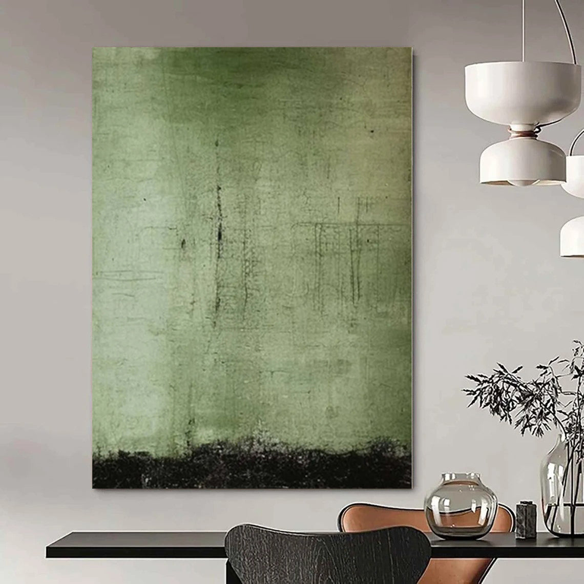“Green - Black Textured Abstract” - Earthy Abstract Painting On Canvas PS0154