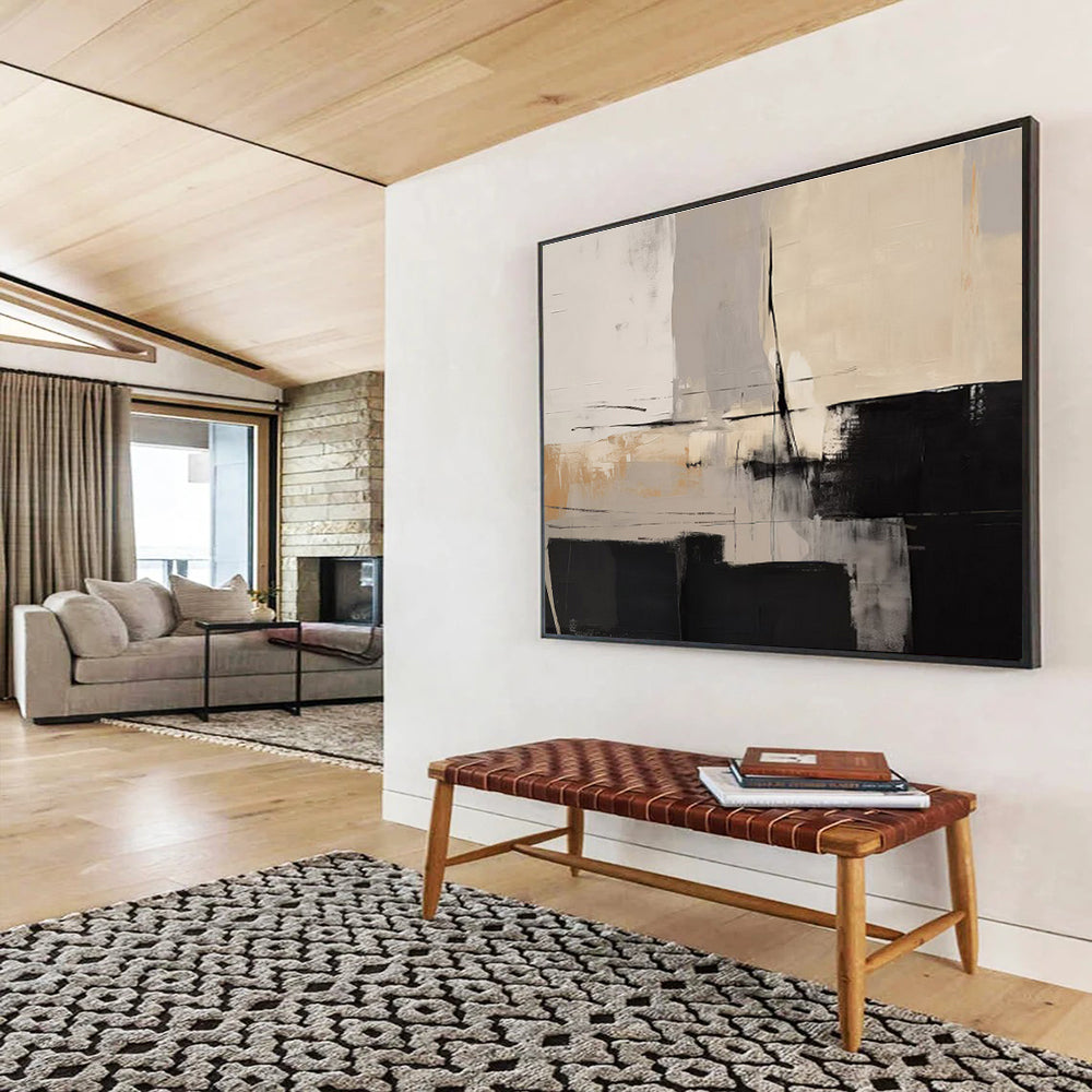 “Black - Beige Abstract Contrast” Abstract Painting On Canvas DKS241