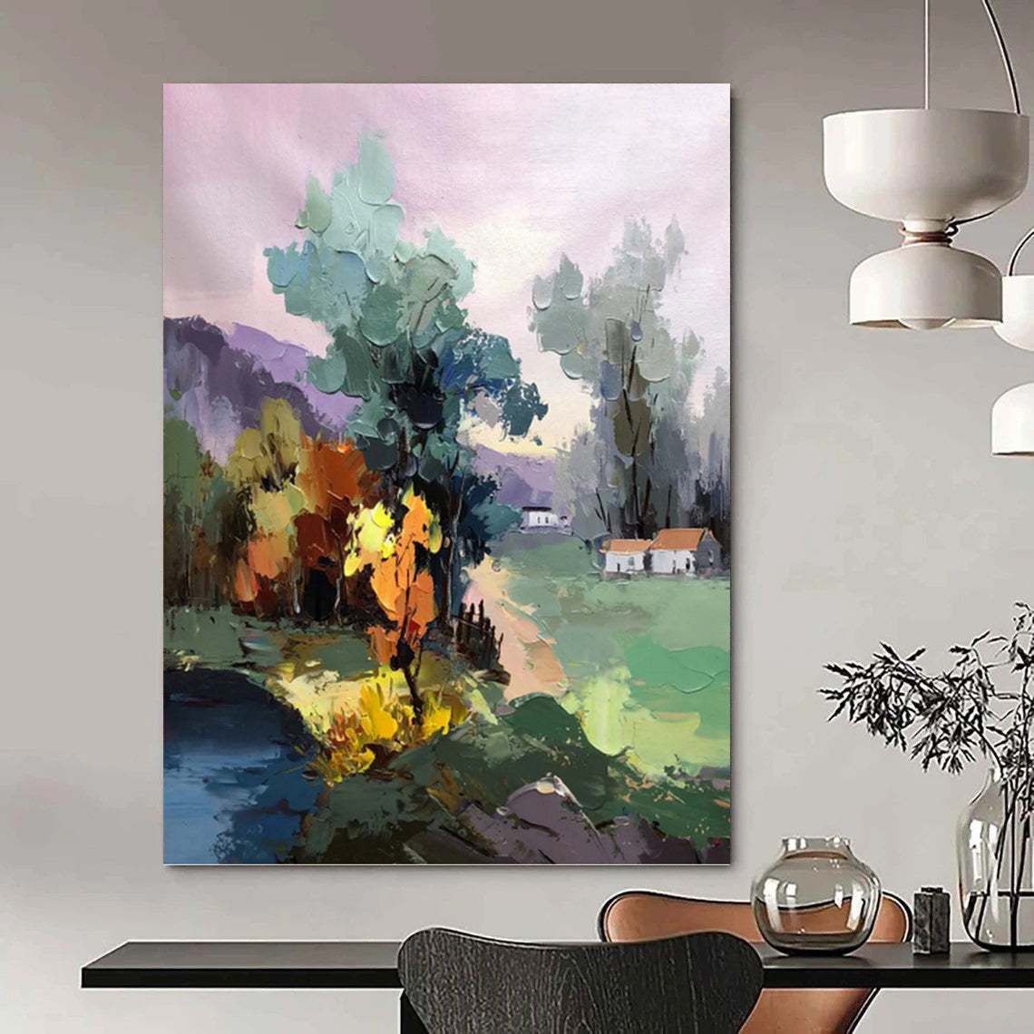 “Colorful Village Landscape” - Impressionist Landscape Painting On Canvas PT1289