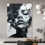 Black & White Dynamic Face, Abstract Expressionism, Painting On Canvas PT2139