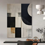 Black, White, Gray, Gold with Mixed Shapes "Elegant Fusion" Abstract Painting On Canvas PS1373