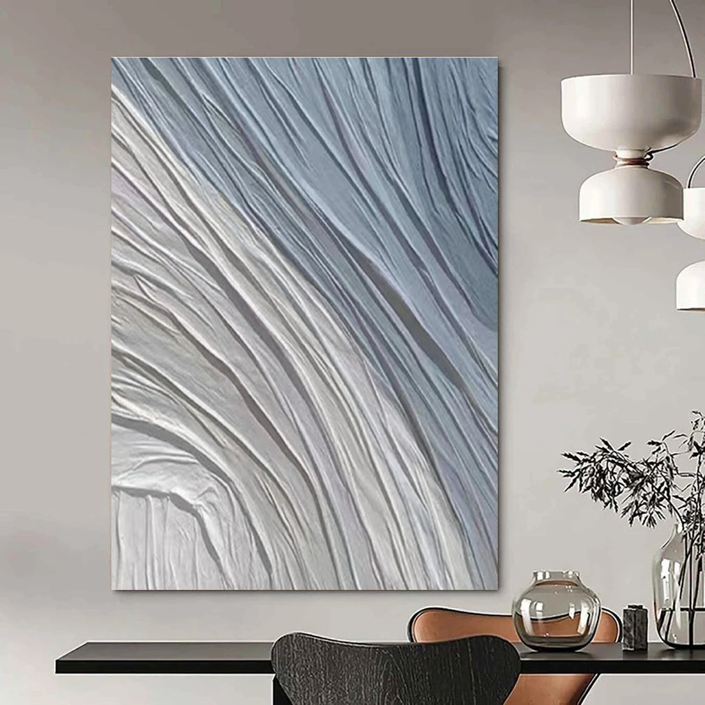 Gray, Blue with Wavy Textures "Ocean Ripple" Abstract Painting On Canvas PS1431