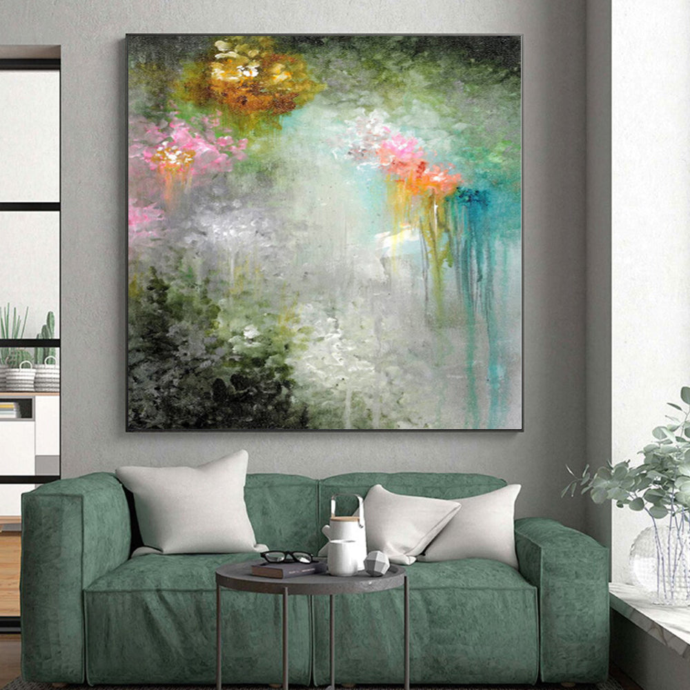 “Colorful Floral Drip Abstract” - Expressive Abstract Painting On Canvas PS0073