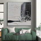 “Tactile White - Black Abstract with Raised Lines” - Textured Abstract Painting On Canvas PS0280
