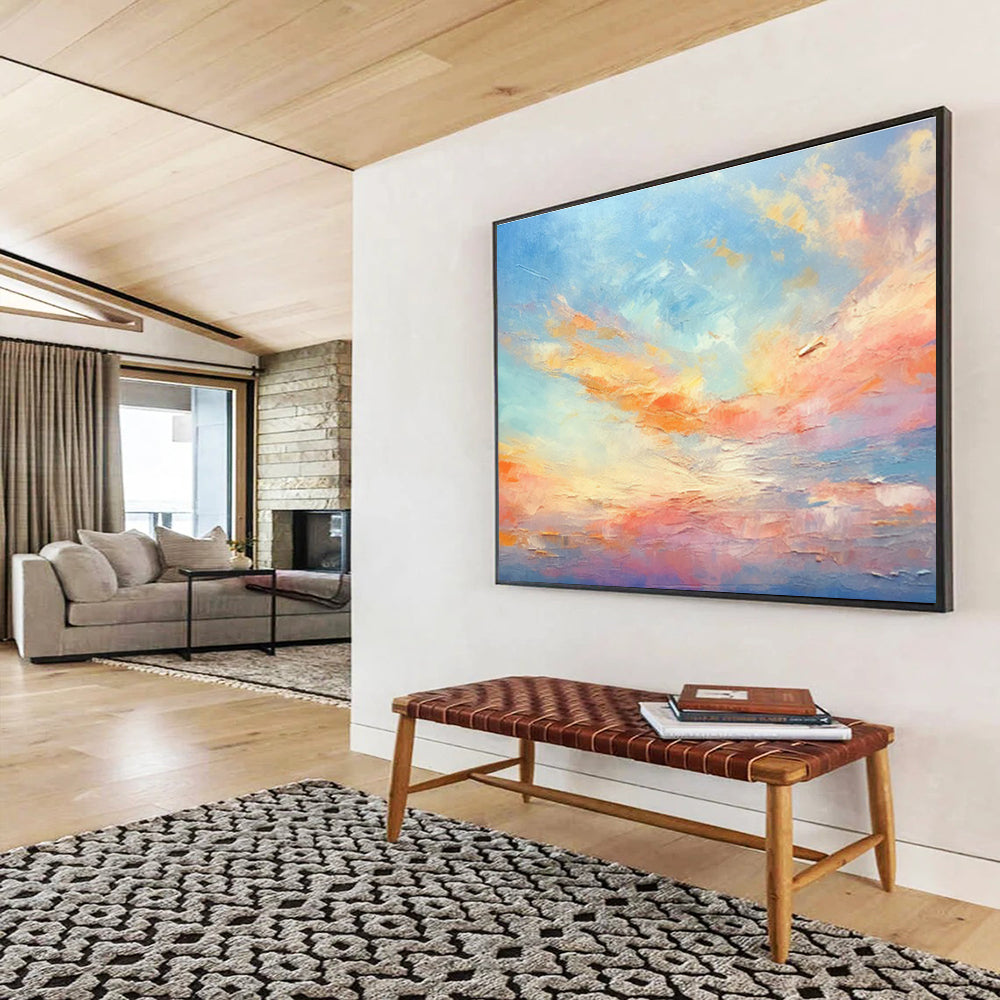 Blush and Gold Sky Abstract Ethereal Landscape Painting On Canvas DKS116