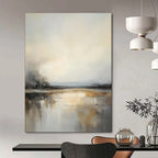Gray - White - Gold Abstract Water Scene, Similar to the Style of J.M.W. Turner's Atmospheric Landscapes, Painting On Canvas PT2091