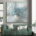 “Soft Blue - Grey Abstract Floral - like Form” - Impressionistic Abstract Painting On Canvas PS0297