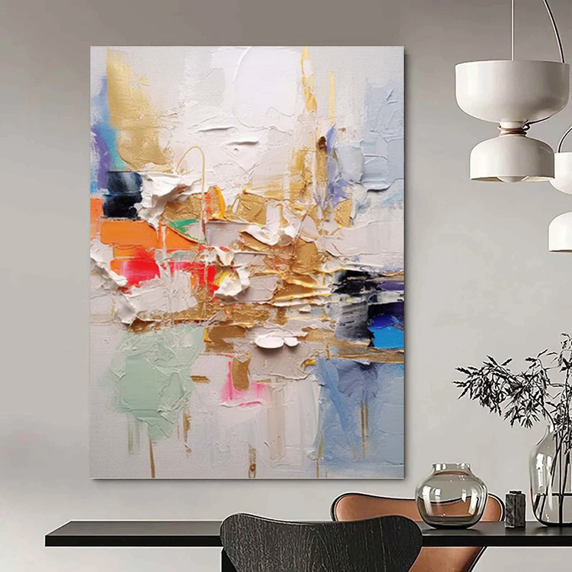 “Colorful Textured Abstract” - Gold, Color - Blocked Abstract Painting On Canvas PT1056
