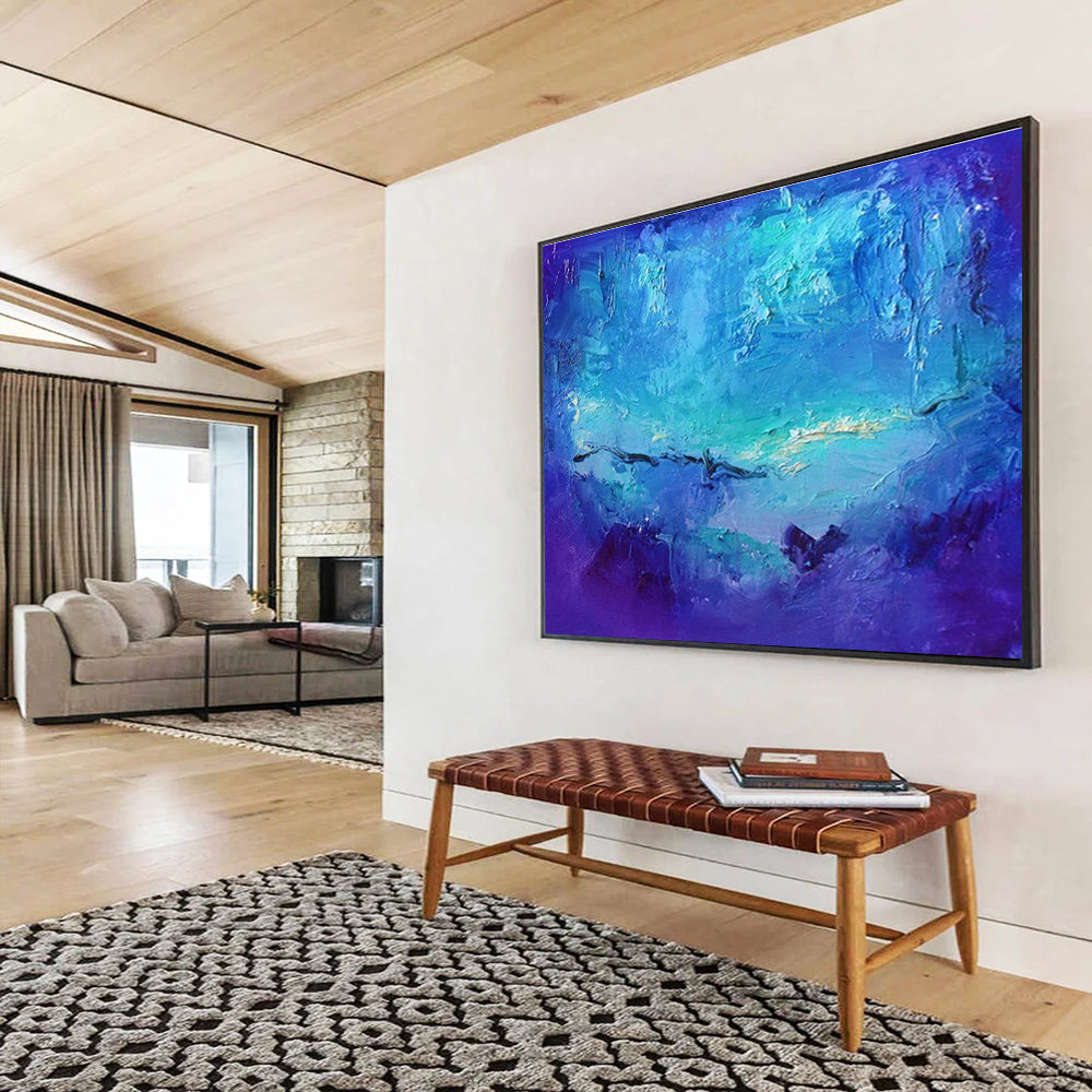 “Blue Ocean Abstraction” - Blue & Purple Abstract Sea, Textured Wave Painting On Canvas DKS720