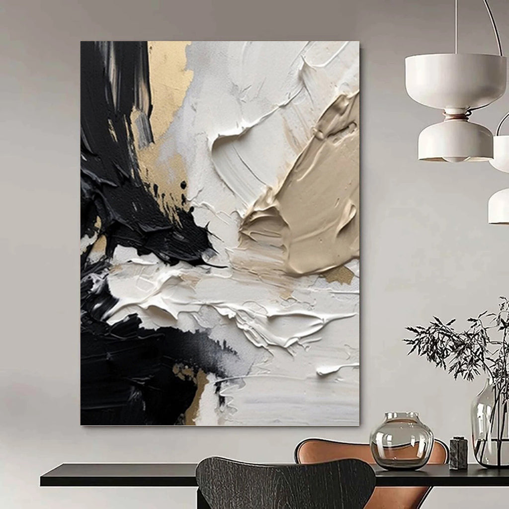 “Black - White - Gold Textured Art” - Bold Abstract Painting On Canvas PT1025