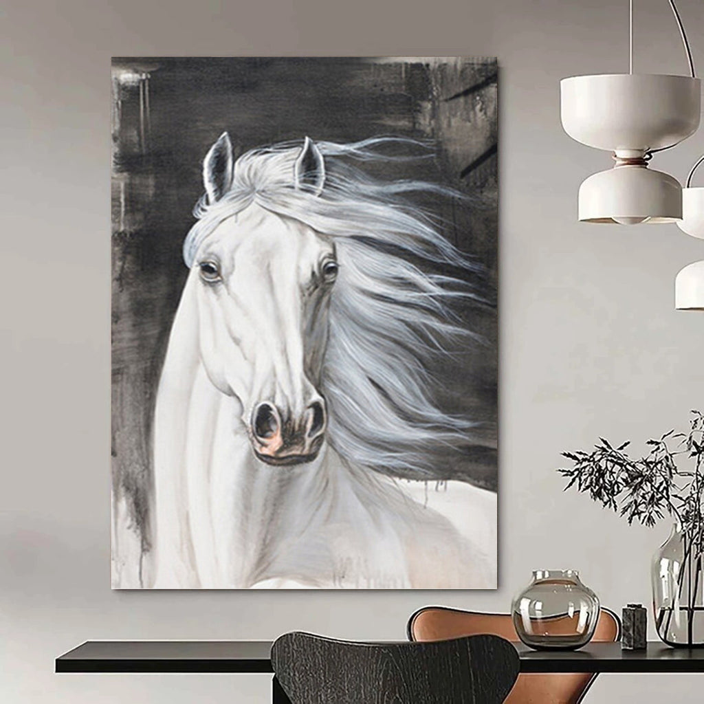 “White Horse Portrait” - Realistic, Equine - Themed Painting On Canvas PT1529