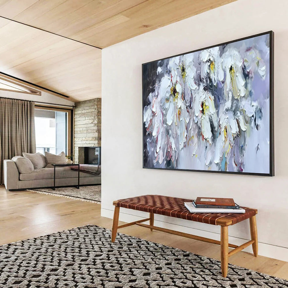 “White Flowers with Colorful Accents” - Impasto Floral - Painting On Canvas PT1763