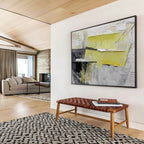 “Yellow and Gray Abstract Collage” - Abstract Mixed - Media Painting, Perfect for Office & Studio DKS595