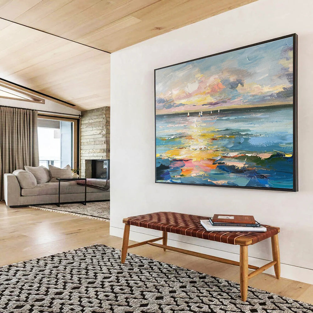 Sunset Sails Over Color - Drenched Sea Impressionist Maritime Painting On Canvas DKS115