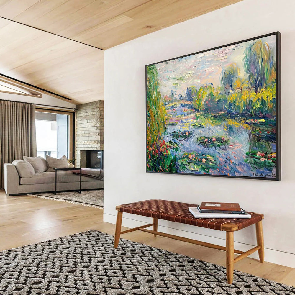 “Classic Water - Lily Pond” - Impressionistic Garden Painting On Canvas PT197