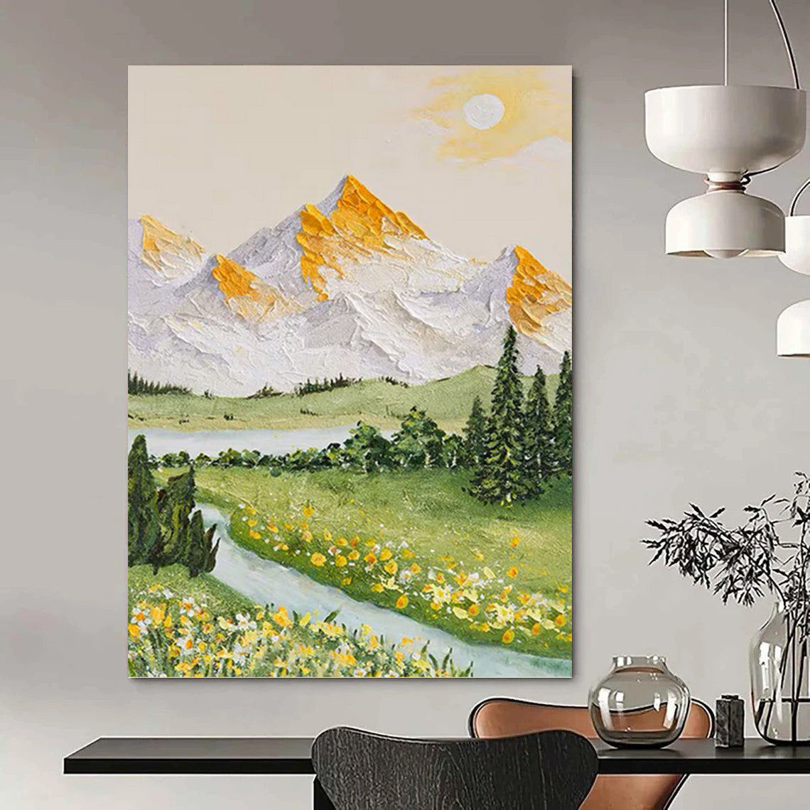 “Idyllic Mountain Landscape” - Impressionistic Landscape Painting On Canvas PT1037