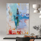 Blue, Green, Red, White, Orange with Energetic Strokes "Market Fiesta" Abstract Painting On Canvas PS1390