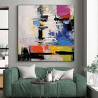 “Color - Blocked Abstract” - Multicolor Abstract Cubist Painting On Canvas PS0698