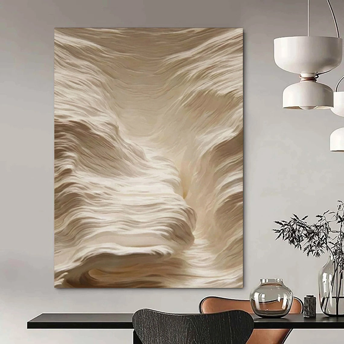 “Cream - Colored Textured Waves” - Minimalist Abstract Painting On Canvas DS023