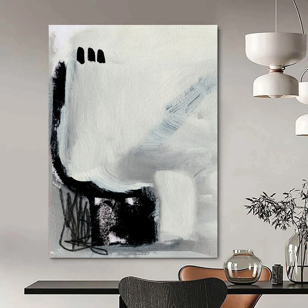 “Abstract Black Forms” - Bold Shapes & Scribbled Details Painting On Canvas DS205