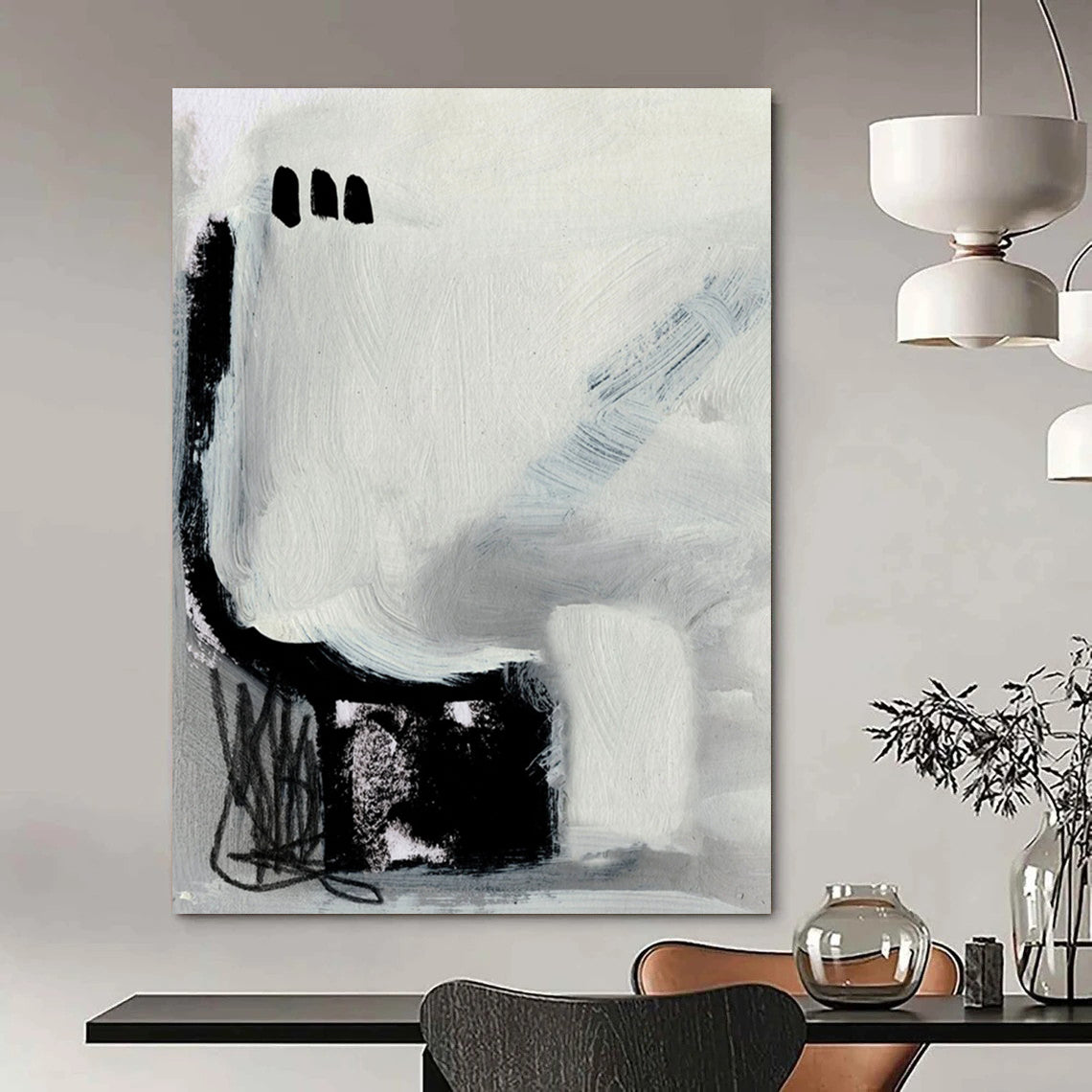 “Abstract Black Forms” - Bold Shapes & Scribbled Details Painting On Canvas DS205