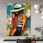 “Stylish Woman in Colorful Abstract Background” - Pop - Art Inspired Painting On Canvas PT2191