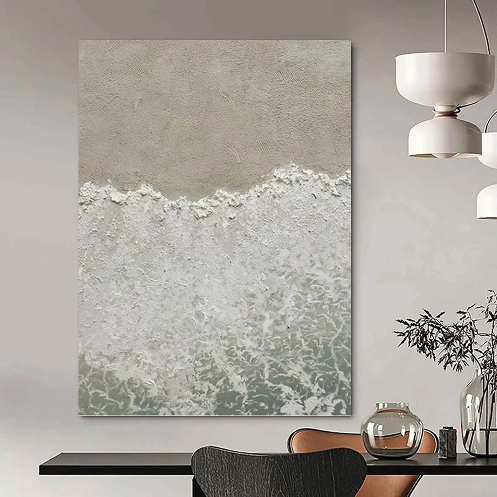 “Beige - White Coastal Shore” - Minimalist Beach Abstract Painting On Canvas PT1127