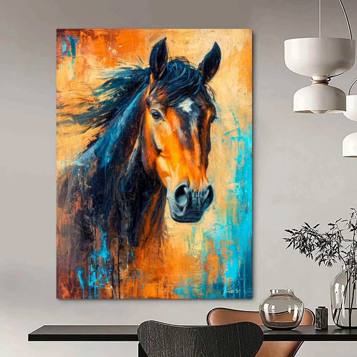 “Blue and Orange Horse” - Abstract Expressionist Painting On Canvas PT2210