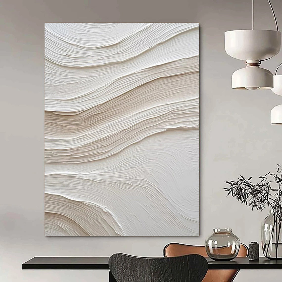 “White Textured Waves” - Textural Abstract Painting On Canvas PT1024