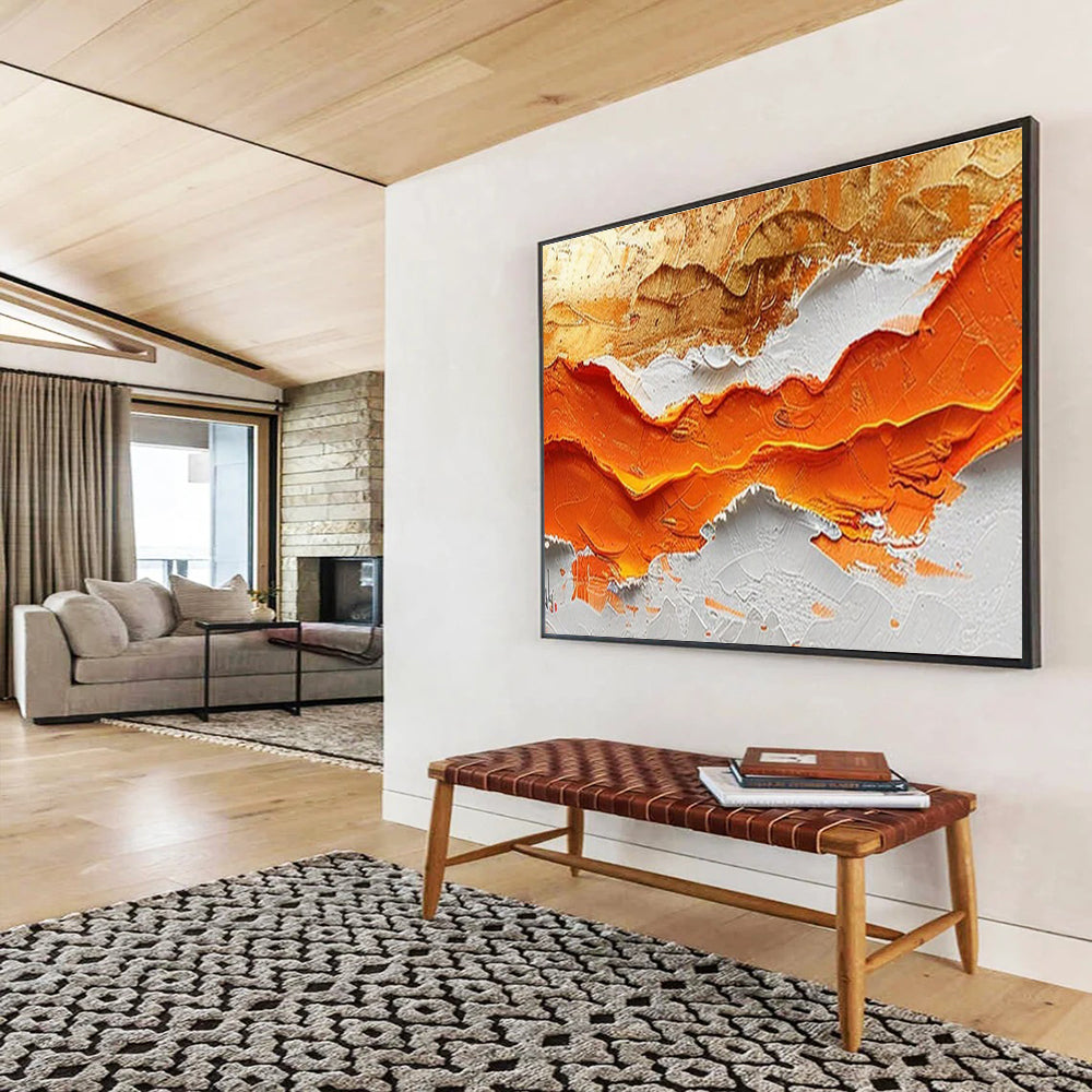 “Textured Orange - Gold Waves” - Abstract Landscape Painting On Canvas DKS464