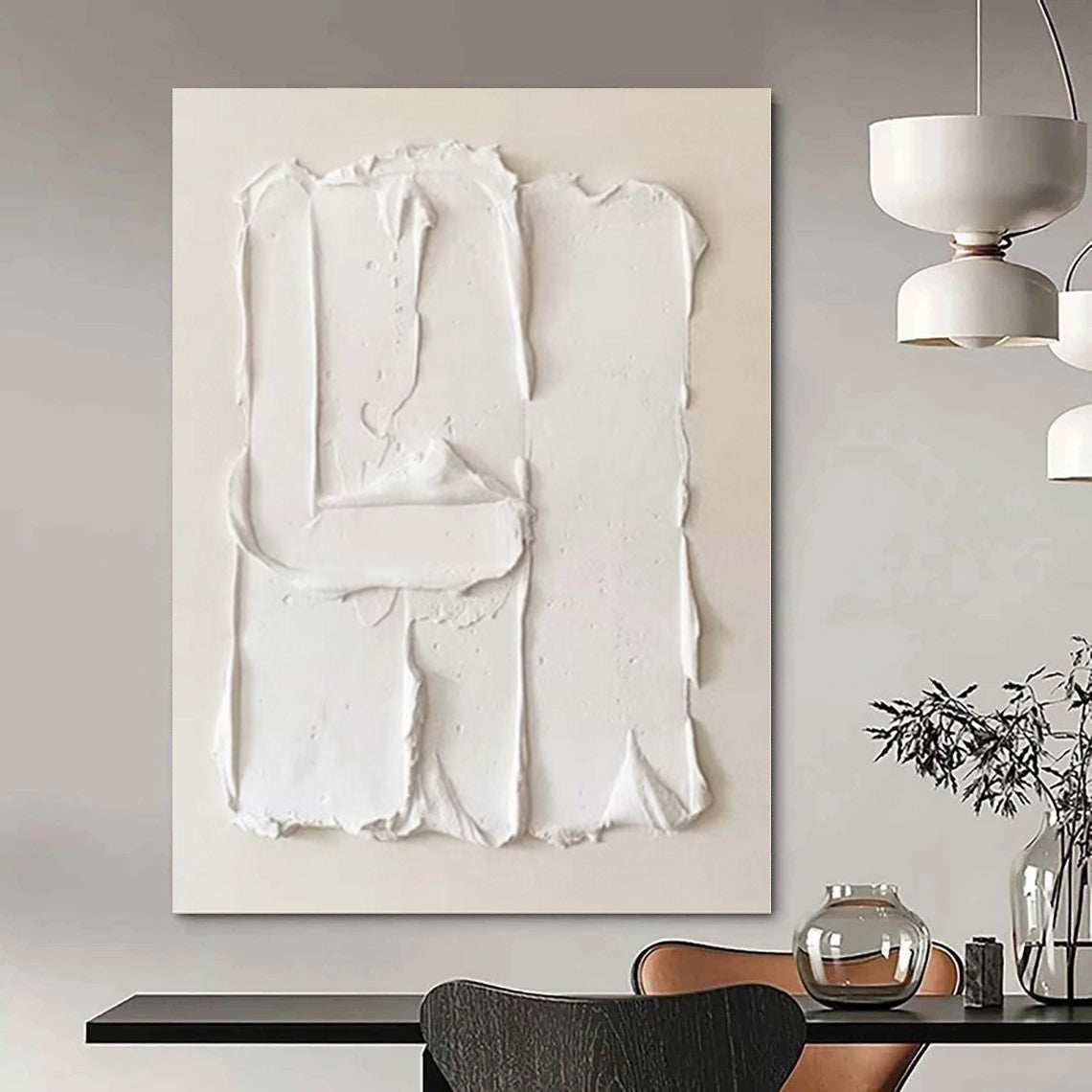“White Textured Minimalist” - 3D Abstract Painting On Canvas PS0145