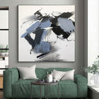 Black, Gray, Blue Dynamic Swirls “Midnight Current” - Painting On Canvas PS0795