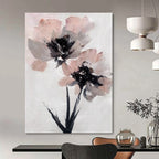 White, Pink, Gray, Black with Floral Forms "Textured Blooms" Abstract Painting On Canvas PS1428