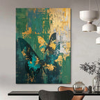 “Teal, Green, and Gold Butterfly Grunge” - Abstract Insect Painting On Canvas PT1883