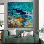 “Teal and Orange Coastal Abstract” - Seaside - Inspired Abstract Painting On Canvas PS0036