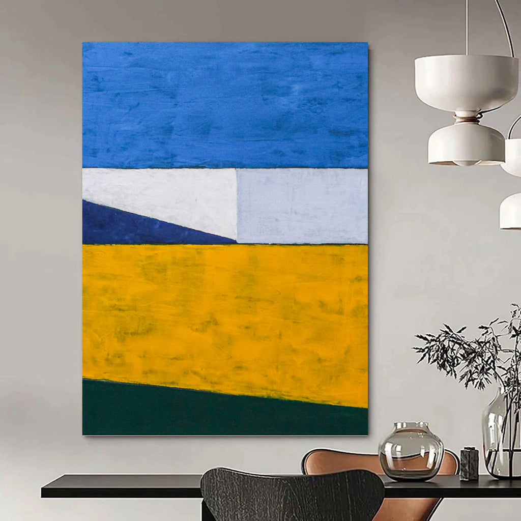 “Blue - Yellow Geometric Blocks” - Color - Blocked Abstract Painting On Canvas PT1096