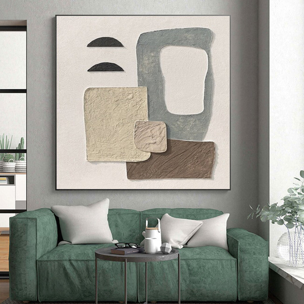 “Neutral Textured Collage” - Beige, Brown, Gray, Black Abstract Mixed - Media Painting On Canvas PS0679