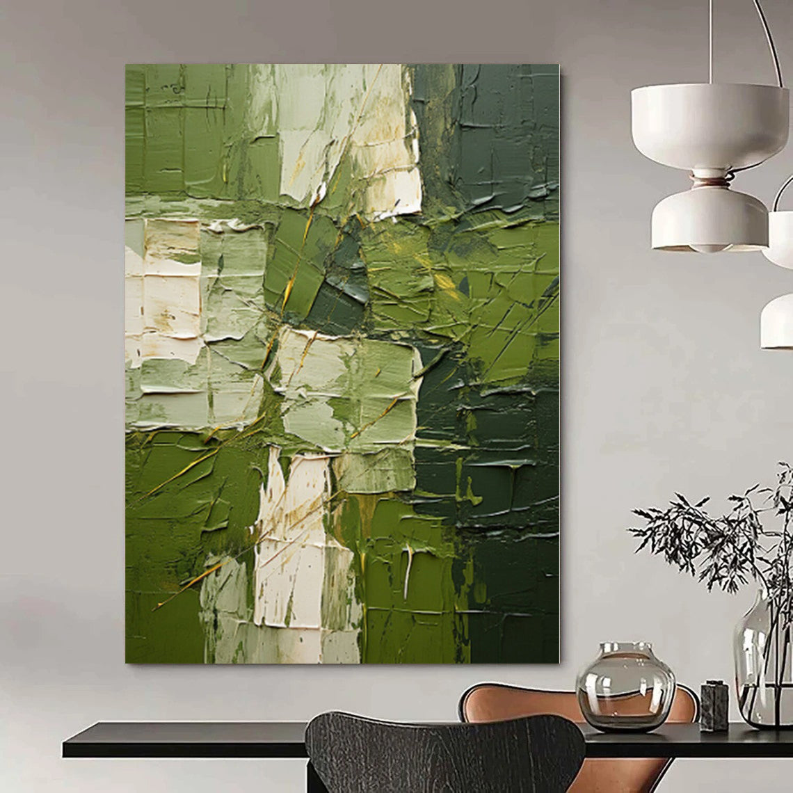 “Textured Green Abstract” - Impasto Abstract Painting On Canvas PS0187
