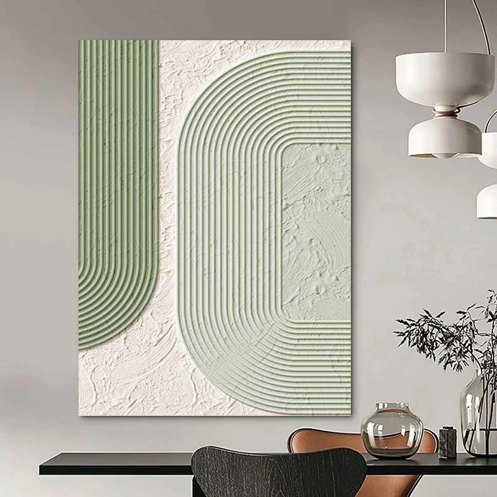 “Green and White Geometric Design” - Modern, Abstract Painting On Canvas PT1493